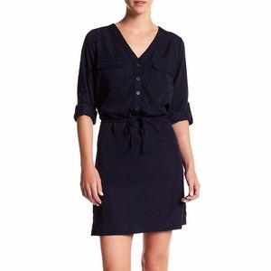 NWT $128 Max Studio Rolled Sleeve Shirt Dress in Black- size XS!